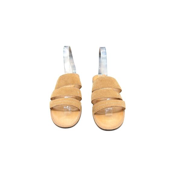 🩴 Frye And Co 6.5M Tan Suede Leather Strappy Slide Sandals Minimalist 90s - Picture 2 of 6